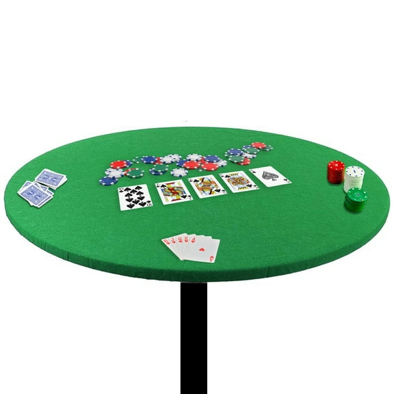 Felt Card Poker Table Cover 36-42 inches Green Stretch Elastic Fitted Bridge Card, Mahjong, Dominoes and Casino Game Night Table Topper Table Cloth Protector