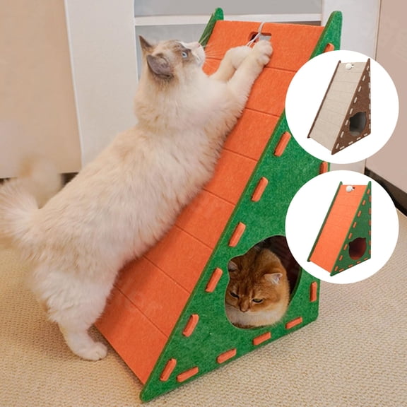 Felt Cat Bed Cave for Indoor Cats, Modular Tunnel Hideaway House for Large Cats Up to 22LB, Cozy Washable Felt Cat Condo for Sleeping, Playing & Hiding, Orange