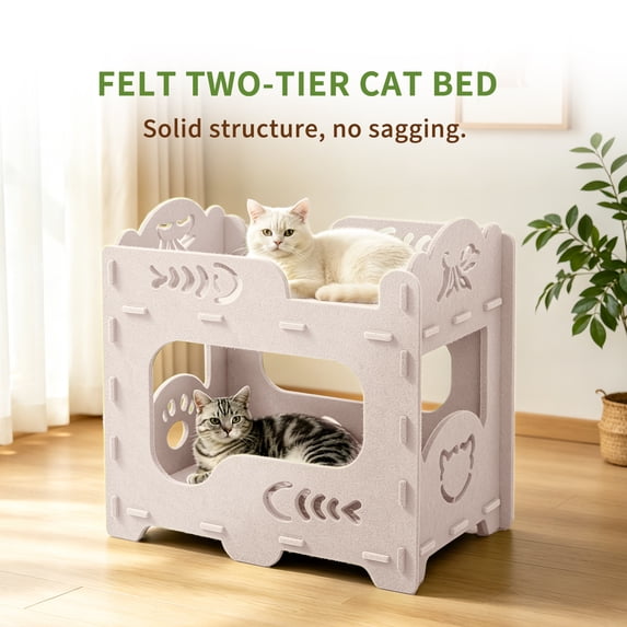 Felt Cat Bed Nest, Portable Pet Lounge House for Indoor & Outdoor Cats, Ideal for Playing Sleeping Resting, White 50x29x52cm