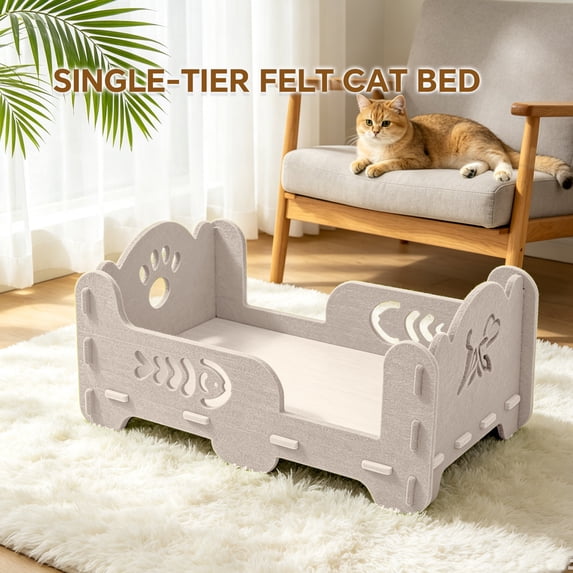 Felt Cat Bed, Portable Kitten Lounge House, Indoor Outdoor Pet Resting Bed, Furniture Protection Pet Supplies for Cats, White 52x36x25cm