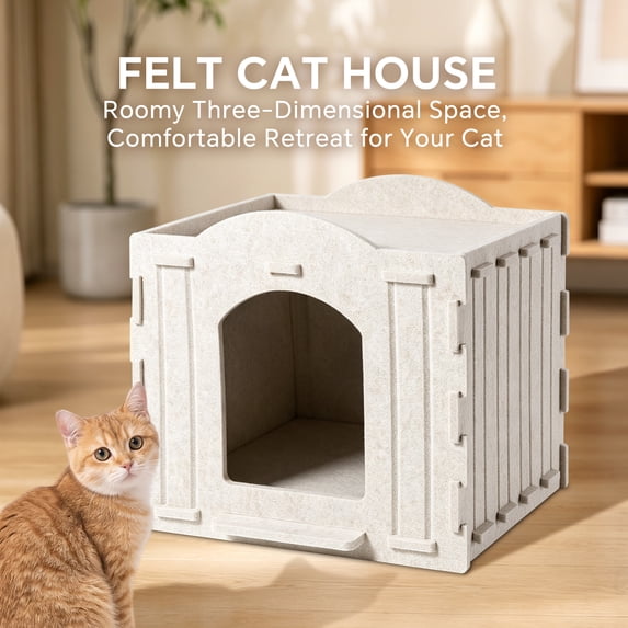 Felt Cat House for Indoor Cats, Cozy Cat Cave Hideaway Bed, Soft Durable Felt Cat Enclosure, All‑Season Cat Shelter for Resting, Napping and Hiding, Green 38*42*37cm