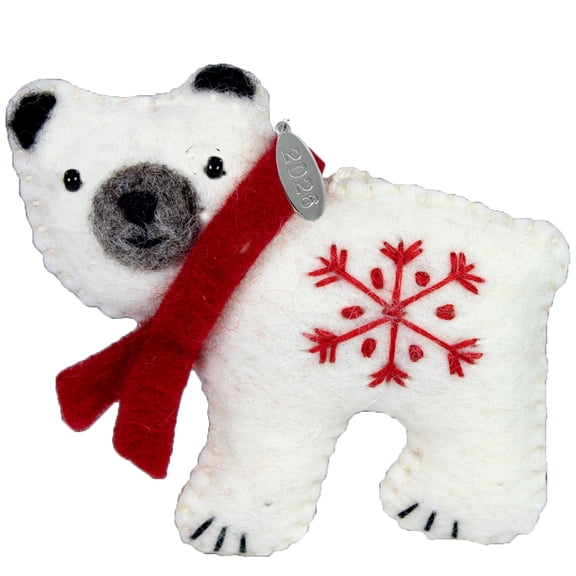 2026 Polar Bear Ornament, Felt Fair Trade Polar Bear Gift Idea, Comes in a Gift Bag