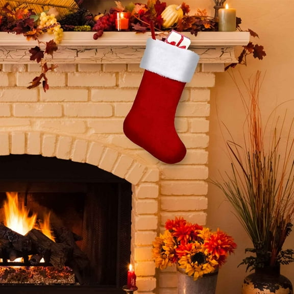 Felt Christmas Stockings,Xmas Candy Snack Fillable Stocking,Red and White Xmas Hanging Stocking for Holiday Classroom Home Office Party Decorations Supplies,18 x 8 Inch