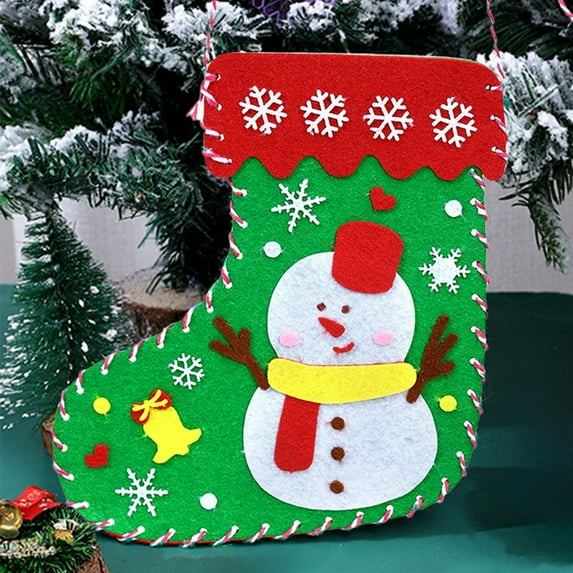 Felt Christmas Stockings with DIY Ornaments, Handmade Sewing Craft Kits for Kids, Holiday Party Decorations and Gift Bags for Christmas Tree