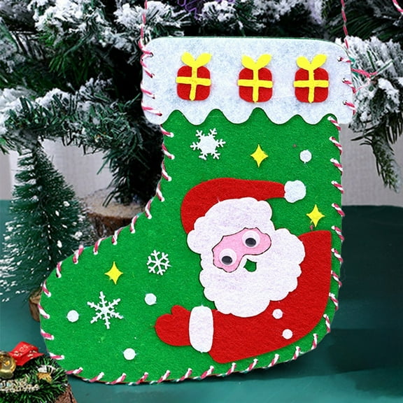 Felt Christmas Stockings with DIY Ornaments, Handmade Sewing Craft Kits for Kids, Holiday Party Decorations and Gift Bags for Christmas Tree