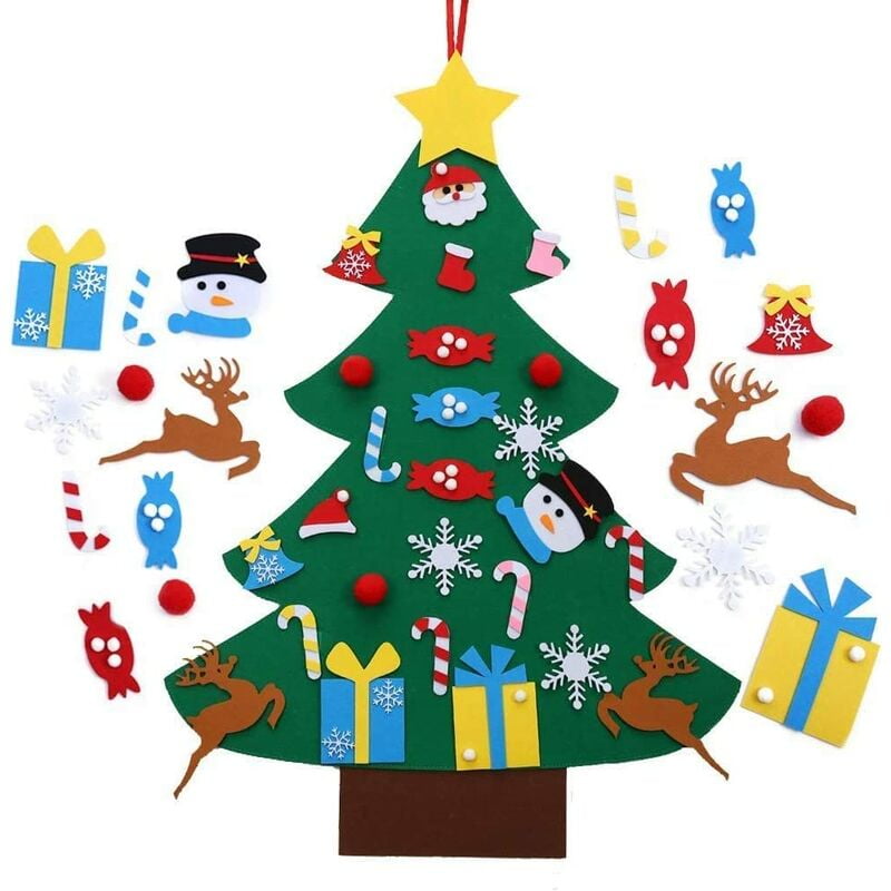 Felt Christmas Tree, 100cm Christmas Tree Wall Decoration, DIY Felt Christmas Tree with 24