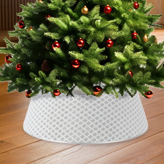 Felt Christmas Tree Collar 33.5" Bottom Diameter, Foldable Tree Stand Cover with Diamond Pattern, Adjustable & Pet-Resistant Tree Skirt Alternative,White