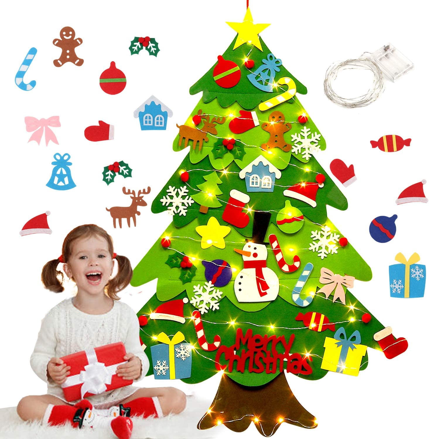 Felt Christmas Tree DIY Wall Hanging Xmas with Ornaments, Xmas Gifts ...