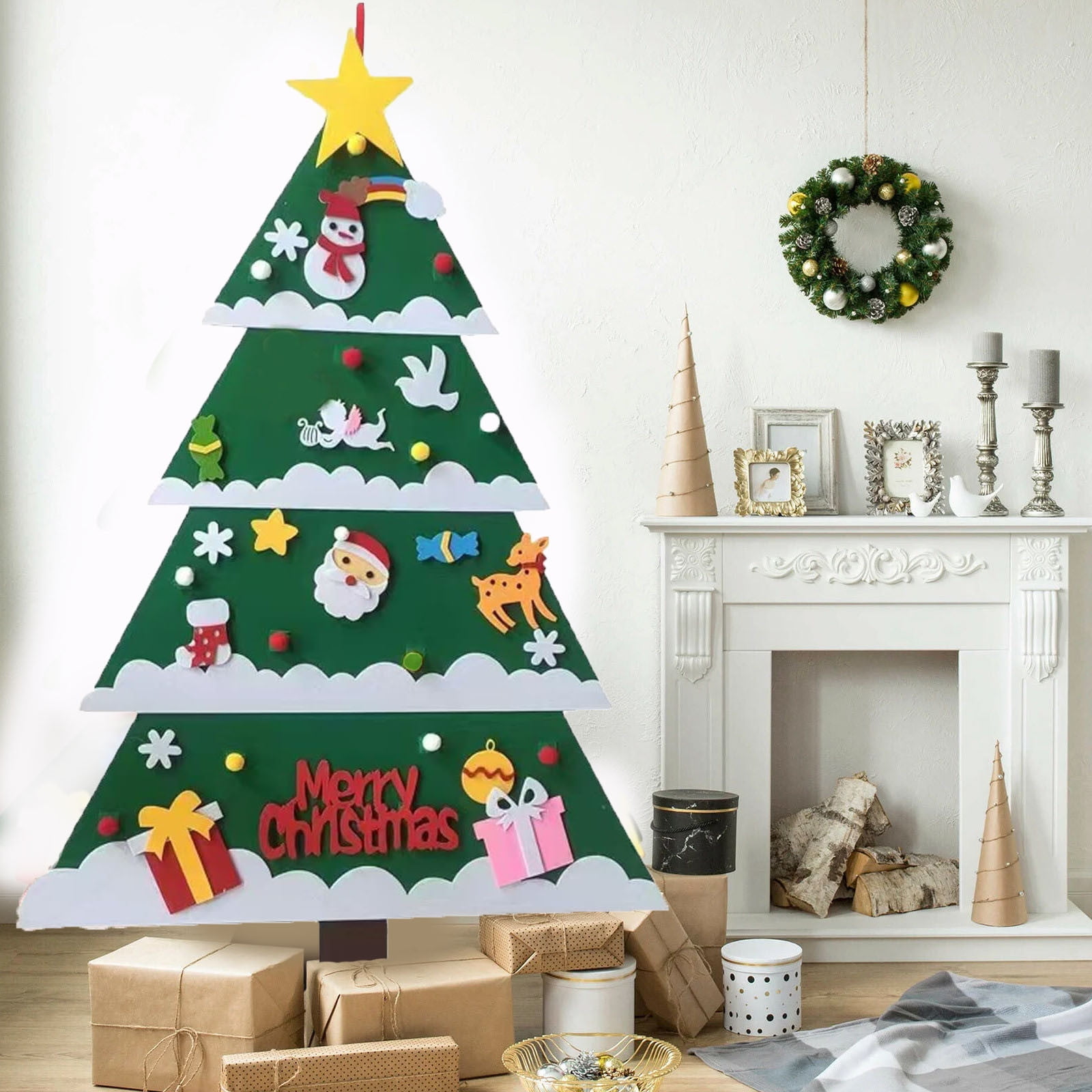 Felt Christmas Tree With Lights Set For Toddlers,Toddler Christmas Tree,Toddler  Felt Christmas Tree To Decorate,Christmas Tree For Toddlers,Interactive Diy  Felt Wall Christmas Tree For Kids - Walmart.com, image size:1600x1600