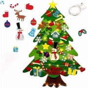 Felt Christmas Tree, Montessori Style DIY Felt Christmas Tree for Toddlers with Detachable Ornaments and LED Lights, Includes 33 Holiday Decorations, Kids Christmas Gift & Party Decor1PC