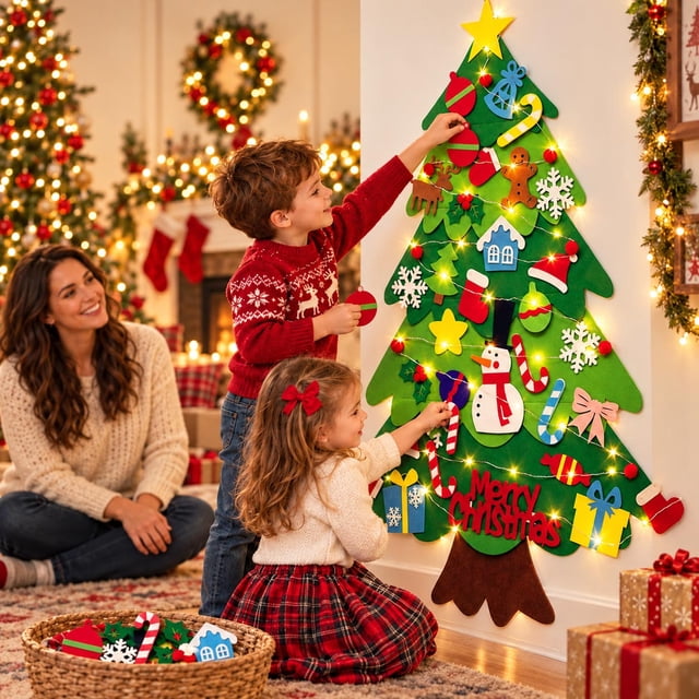 Felt Christmas Tree for Toddlers, 3-meter String Lights, DIY Wall ...