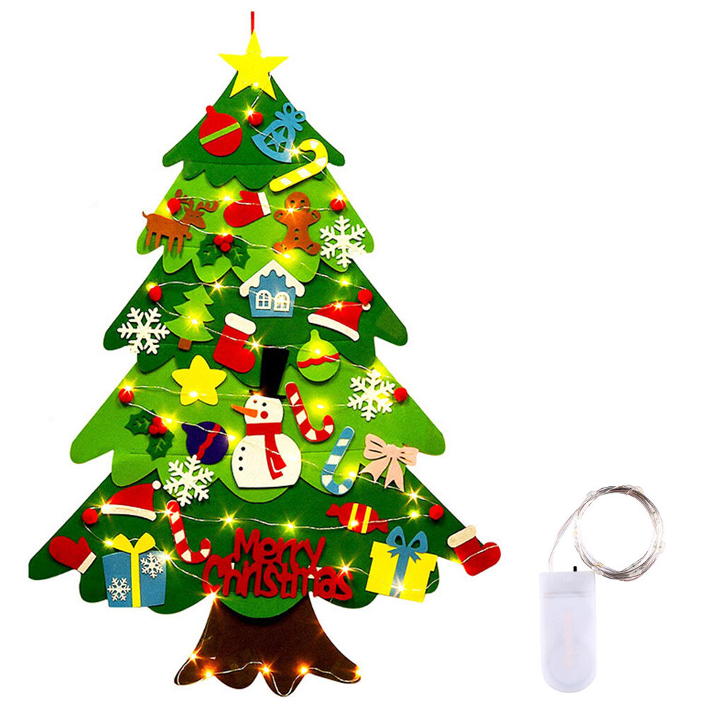 Felt Christmas Tree with String Light Hanging Wall Decorations (Tree+