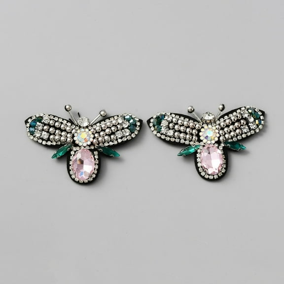 Felt Clothing Patches Sew on Patches Beading Appliques with Rhinestone Bees Light Rose 44x69x8mm