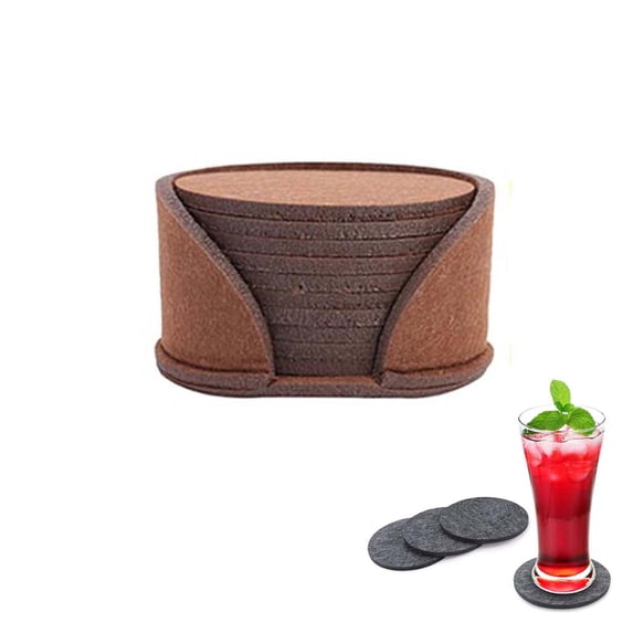 Felt Coasters Set of 10 with Holder, Absorbent Heat Resistant Cup Mats for Dining Table Coffee Table