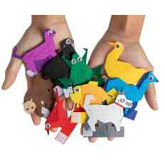 Felt Color Brown Bear Finger Puppets, 9pcs Feeling Sorting Red Bird, Yellow Duck, Green Frog, White Dog, Goldfish, Purple Cat, Blue Horse, Black Sheep Finger Puppets for Kids Classroom Activities