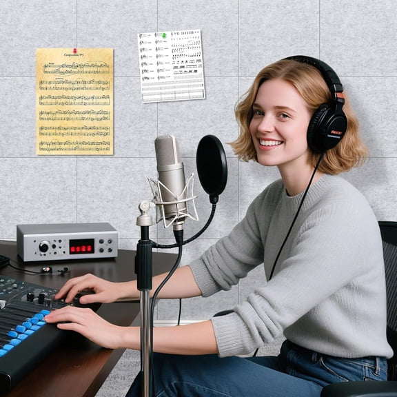 Felt Cork Board Tiles, 24 Packs 12" x 12" Thick Cork Bulletin Board Self Adhesive Acoustic Panels Soundproof Corkboards for Walls with Pushpins for Home Office Kitchen School, Light Grey