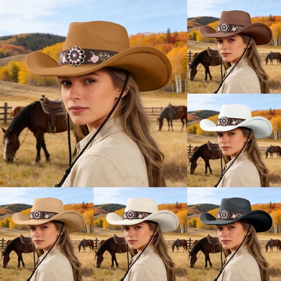 Felt Cowboy Hat Pinch Front Wide Brim Shapeable Western Style for Men Women