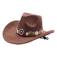 thumbnail image 1 of Felt Cowboy Hat Wide Brim Flower Embroidered Belt Western Sun Hats Casual Party Beach Jazz Cap for Men Women Unisex, 1 of 6