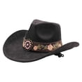 thumbnail image 1 of Felt Cowboy Hat Wide Brim Flower Embroidered Belt Western Sun Hats Casual Party Beach Jazz Cap for Men Women Unisex, 1 of 7