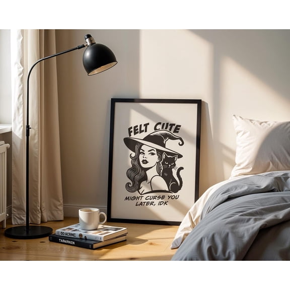 Felt Cute Might Curse You Later Witch Art Vintage Unframed Paper Print