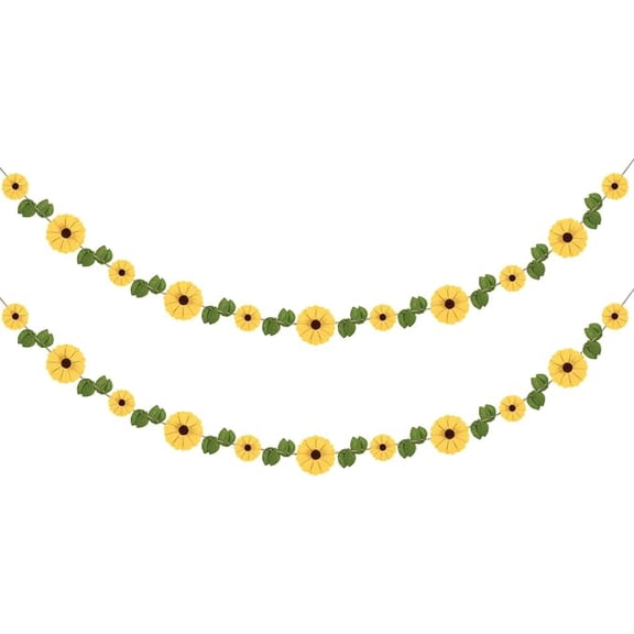 Felt Daisy Sunflower Garland with Green Leaves