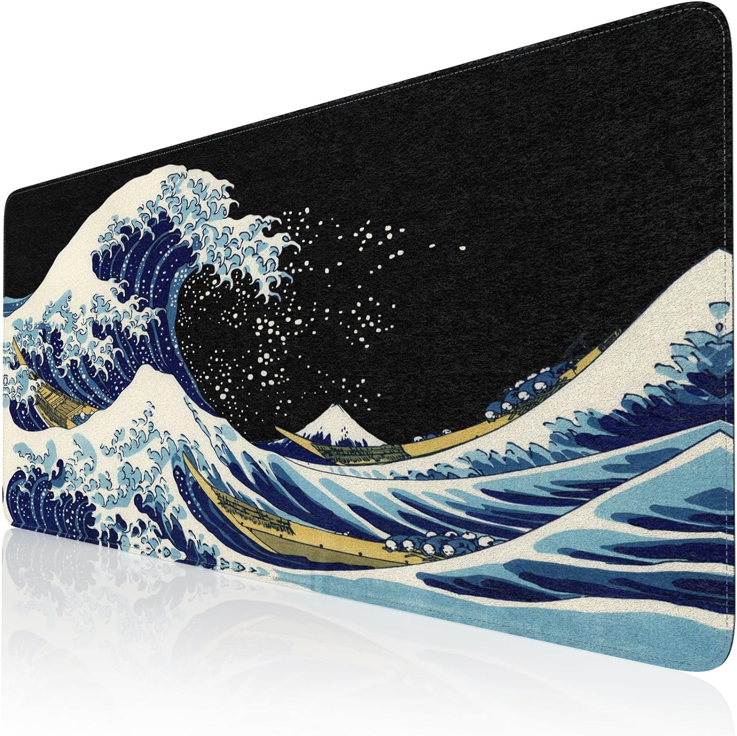 Felt Desk Mat, XXL Large Mouse Pad Desk Pad, Gaming Mousepad, Non-Slip Base, No Any Smell Desk Protector Cover Mat for Computer Keyboard Work Game Office Home-Color Wave of Kanagawa