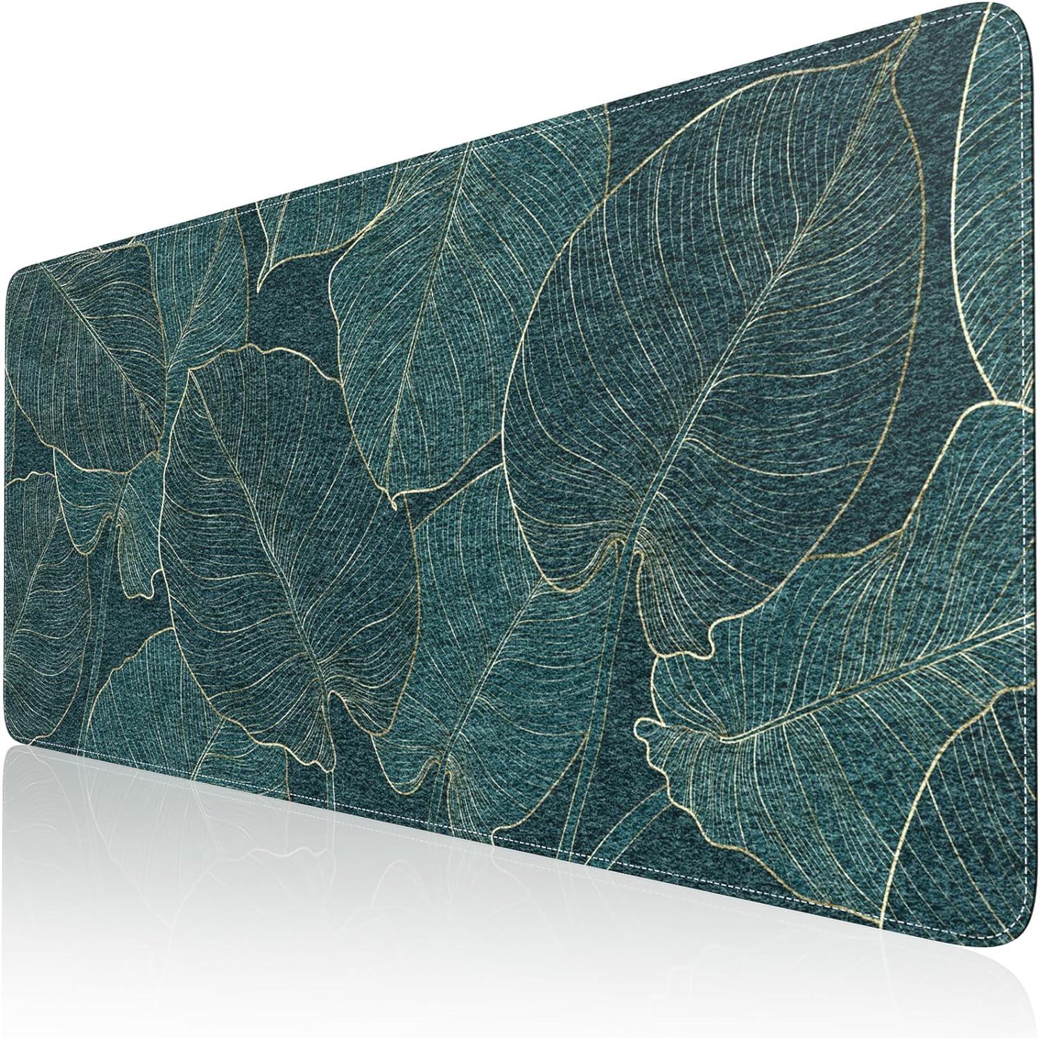Felt Desk Mat, XXL Large Mouse Pad Desk Pad, Gaming Mousepad, Non-Slip Base, No Any Smell Desk Protector Cover Mat for Computer Keyboard Work Game Office Home-Green Leaf