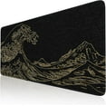 thumbnail image 1 of Felt Desk Mat, XXL Large Mouse Pad Desk Pad, Gaming Mousepad, Non-Slip Base, No Any Smell Desk Protector Cover Mat for Computer Keyboard Work Game Office HomeGold Wave of Kanagawa, 1 of 6