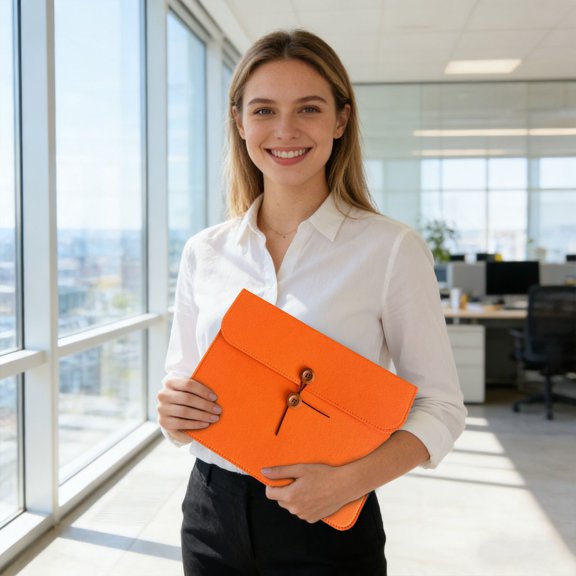 Felt Document Bag, A4 File Organizer with Button Closure,Felt Tablet Sleeve & Business Organizer,13.4"×9.4",1PC (Orange)