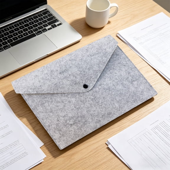 Felt Document Folder, 9*13 Inch Document Holder, Envelope-Style File Bag, Project Folder Case with Snap Button, Business Portfolio Organizer for Office, Meetings, Work, Contracts, Grey