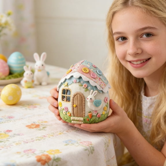 Felt Easter Egg House DIY Kit - All-Inclusive Craft Set with Hand-Embroidered Materials, Bunny & Chick Patterns for Easter Decorations, Home Hanging Ornaments for Adults & Beginners Home Decor