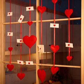 Felt Envelope Heart Garland 6 Piece Red Hearts White Envelopes 51 Inch Ribbons