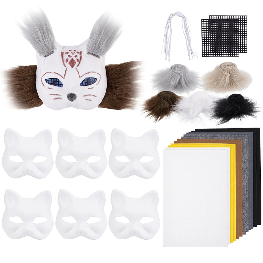 Felt Fabric Sheet with Hand Painted Paper Pulp Cat Masquerade Masks and PE Plastic Canvas Sheets Mixed Color 300x200x1mm DIY