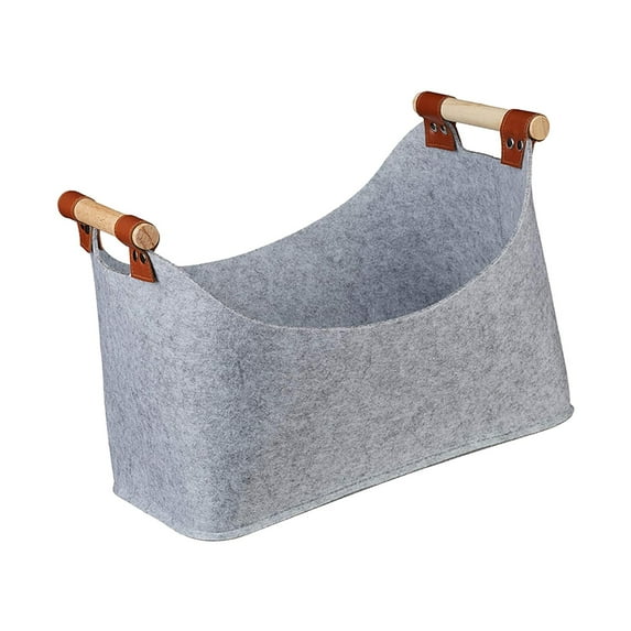 Felt Firewood Bag Carrying Handbag Heavy Duty Rack with Wooden Handle Reusable Holder Log Carrier Tote Large Storage Bag for Picnic Camping 45cmx32cmx40cm