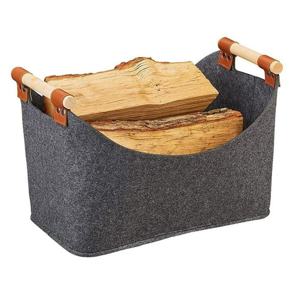 Felt Firewood Basket With Wooden Handles, Foldable & Multifunctional, Protects
