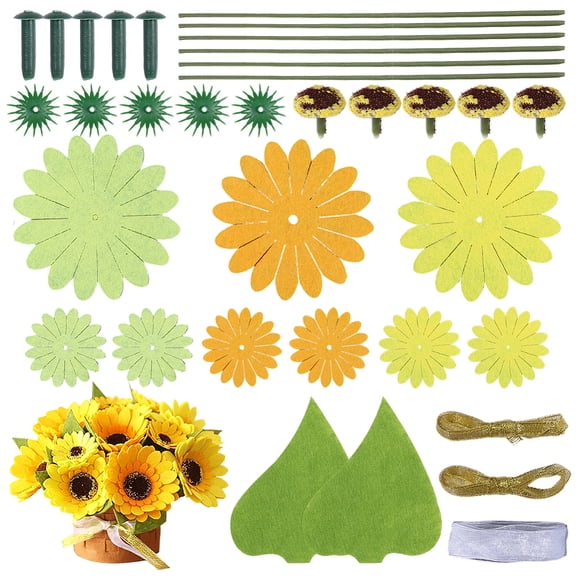 Felt Flower Art Craft Kit DIY Sunflower Bouquet with Paper Instructions Floral Sunflowers Arrange Pre-Cut Felt Flowers and Foliage