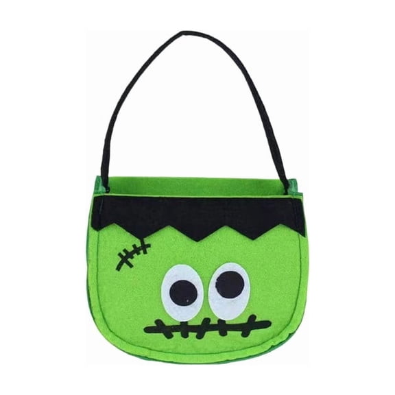Felt Frankenstein Monster Halloween Treat Carry Bag Gothic Spooky Candy Storage Tote, Seasonal Tabletop Candy Station Decor for Halloween Party Entryway Displays