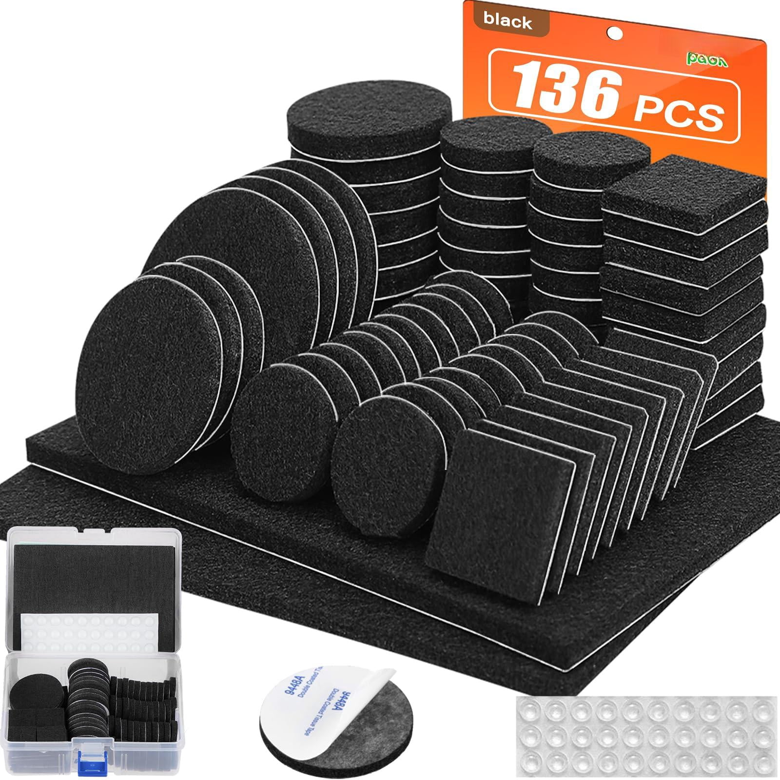 Felt Furniture Pads 136 Pieces  For Black 5mm Thick Floor Savers Anti Scratch Protectors With Case Hardwood Floors