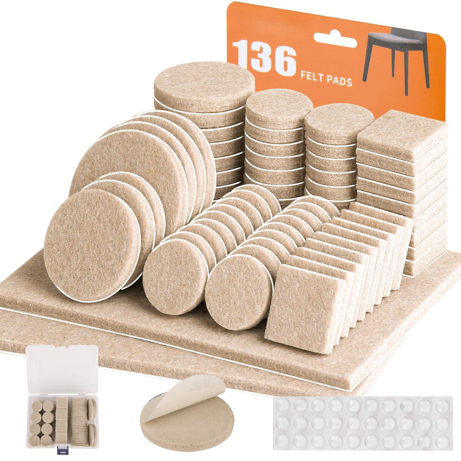 Felt Furniture Pads-136 Pieces Pads For Beige 5mm Thick  Floor Savers Anti Scratch Protectors With Case Hardwood Floors