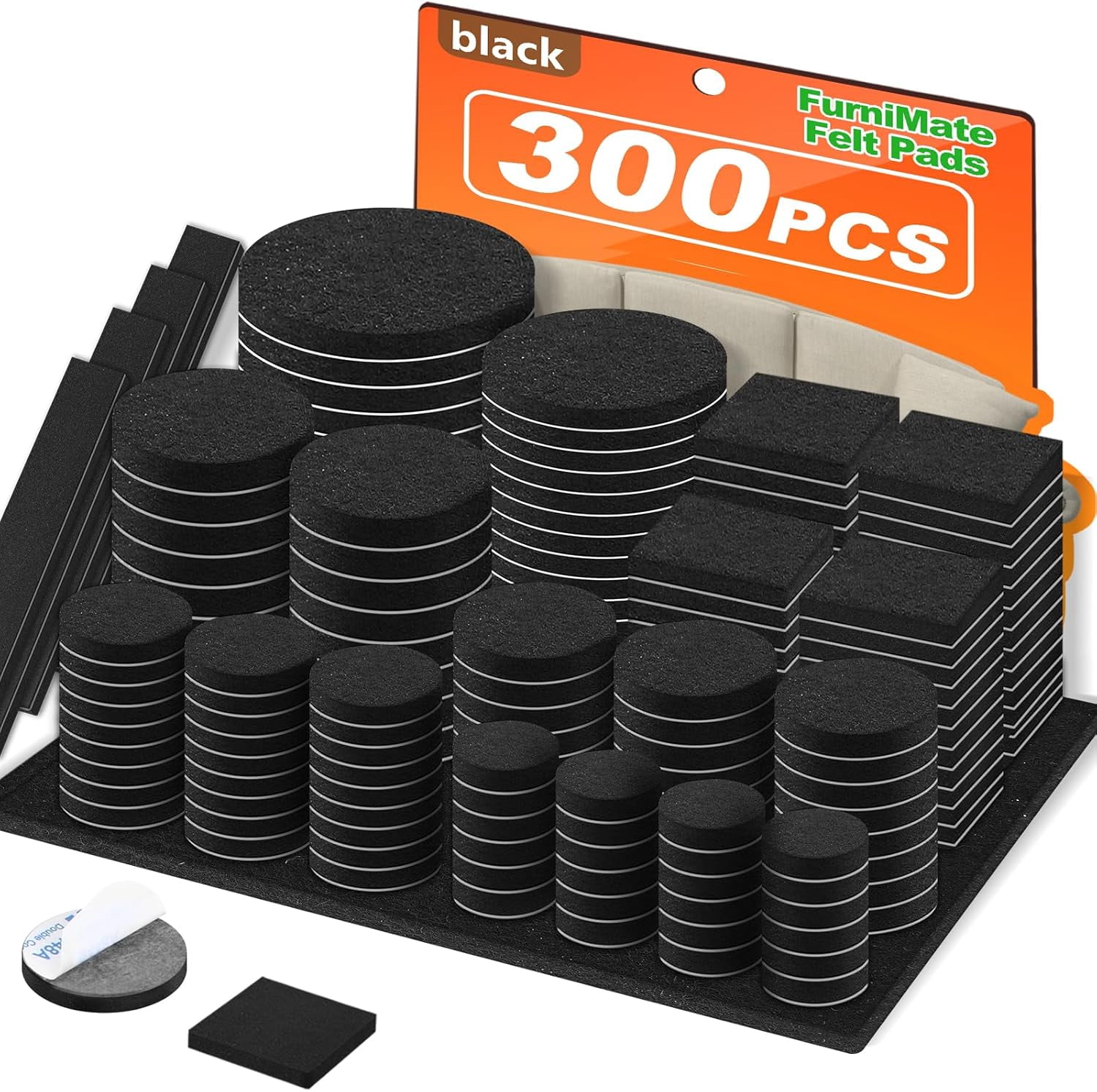 Felt Furniture Pads 300 Pieces, for Hardwood Floors, Chair Legs Furniture, Floor Protectors Black