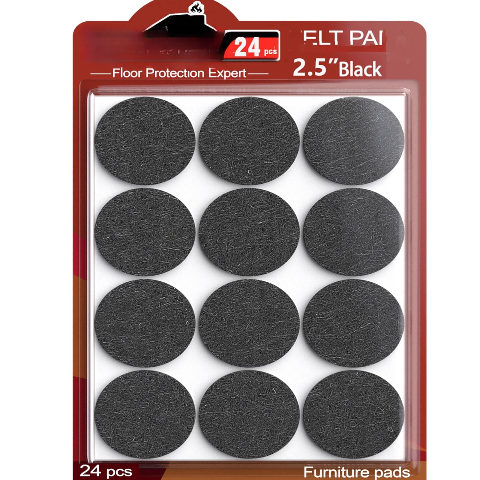 Felt Furniture Pads For Hardwood Floors -24 2.5" Chair  Floor Protectors Black