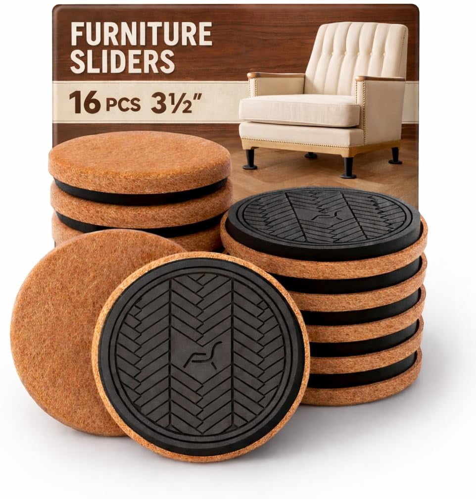 Felt Furniture Sliders for Hardwood Floors Protectors, 16 PCS 3 ½” Heavy Duty Furniture Pads Movers for Hard Surfaces - Chair Leg Protectors, Move Large Furniture Easily