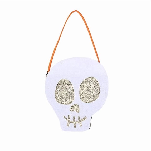 Felt Glitter Skull Halloween Treat Carry Bag Minimalist Gothic Spooky Candy Storage Tote, Seasonal Tabletop Candy Station Decor for Halloween Party Entryway Displays