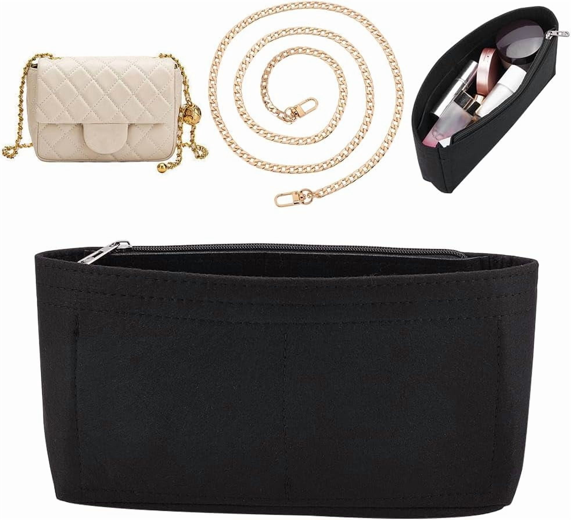 Felt Handbag Insert Organizer with Metal Shoulder Chain Purse Organizer ...