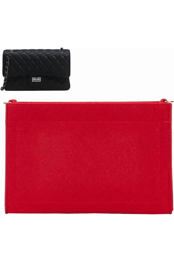 Felt Handbag Insert Organizer Purse Organizer with Handle Handbag Shaper Liner Pouch with Multiple Pockets Compartments Tote Bag Interior Insert Accessories 8.9x6.3 Inch Red Mixed Color