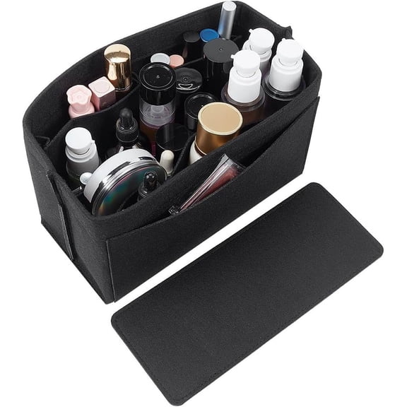 Felt Handbag Organizer Insert Felt Tote Bag Organizer Insert Multiple Compartments Toiletry Bag in Bag with Rectangle Bottom Shaper for Speedy 30 Neverful MM 10.2x4.7x5.7 Inch Black diy