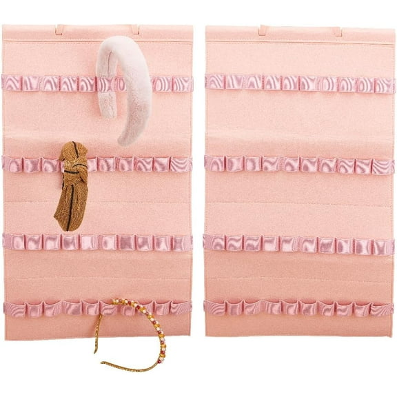 Felt Hanging Headband Holder with 40 Elastic Bands Bow Hanger Pink Wall Headbands Display Organizer Ribbon Hair Hoops Storage Hairbands Hair Accessory Holder for Home Women Hair Bows DIY
