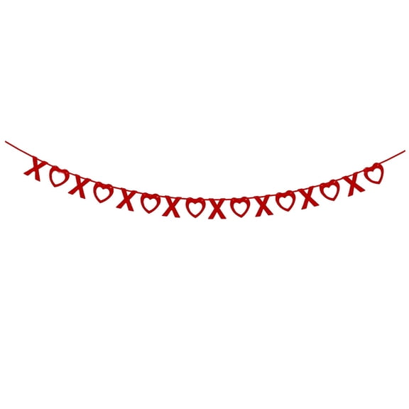 Felt Heart Garland Banner, 1 Piece of Heart Shaped Paper, Pre-Strung Heart Ornament, Hanging Streamers Banner for Anniversary Wedding Party Valentine Day Home Hanging Ornament(Red2,118x2")