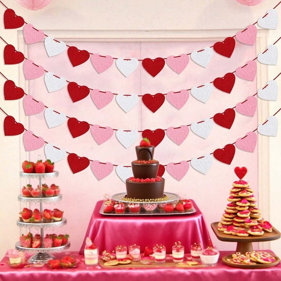 Felt Heart Garland Banner 8.2ft, Red Pink White Valentines Banner Hanging Garland for Wedding Birthday Party Valentines Mother's Day Home Decor