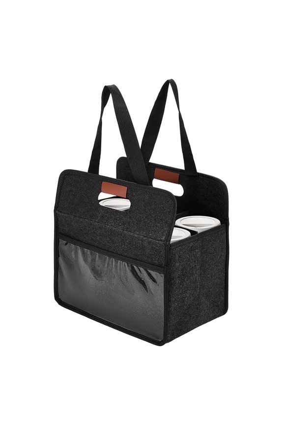 Felt Insulated Beverage Bag Tote Bags with Handle Rectangle Black 32x32.5x3cm
